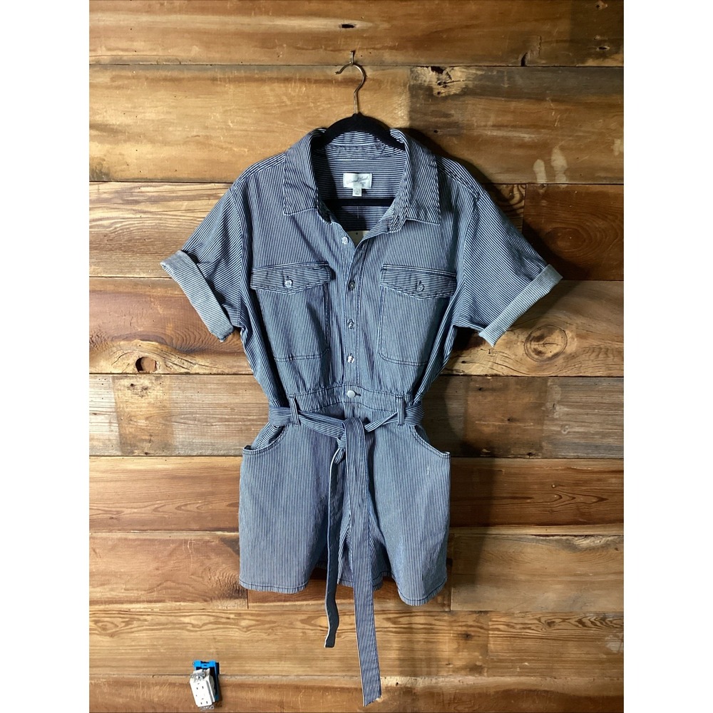 Universal Thread Short Sleeve Denim Railroad  Stripe Jumpsuit Romper Sz 16 NWT